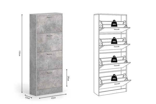 Schoenenkast 'Carini' 4 laden Beton (1c) - Afbeelding 9