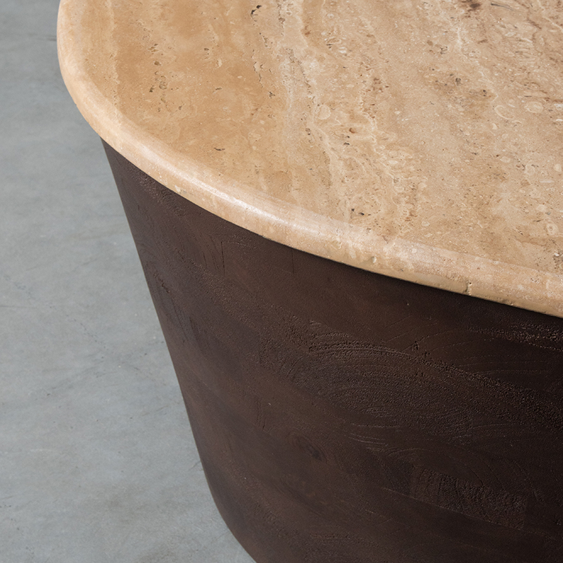 LABEL51 Salontafel I_Ravi - Espresso - Travertin - 110 cm - Afbeelding 3