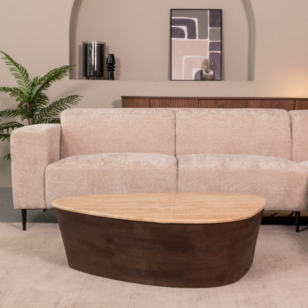 LABEL51 Salontafel I_Ravi - Espresso - Travertin - 110 cm - Afbeelding 5