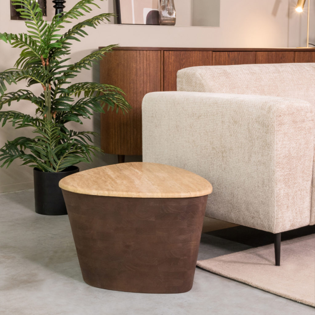 LABEL51 Salontafel I_Ravi - Espresso - Travertin - 70 cm - Afbeelding 4