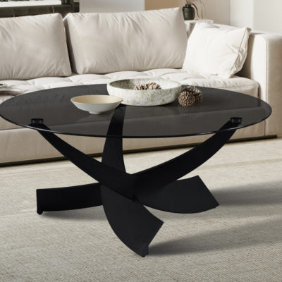 NIEUW - Salontafel 'Weston' Rond Grijs helder glas