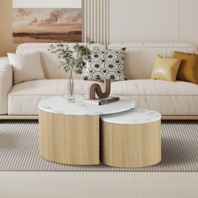 NIEUW - Salontafel 'Rowan' Rond Decor Marmer Beige