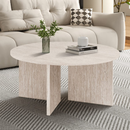 NIEUW - Salontafel 'Drasir' Rond Decor Travertin Beige