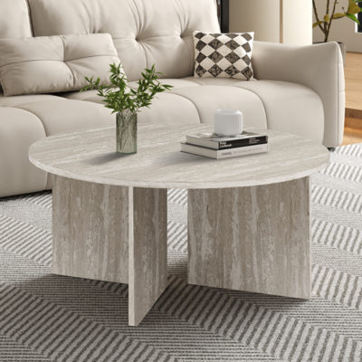 NIEUW - Salontafel 'Drasir' Rond Decor Travertin Grijs