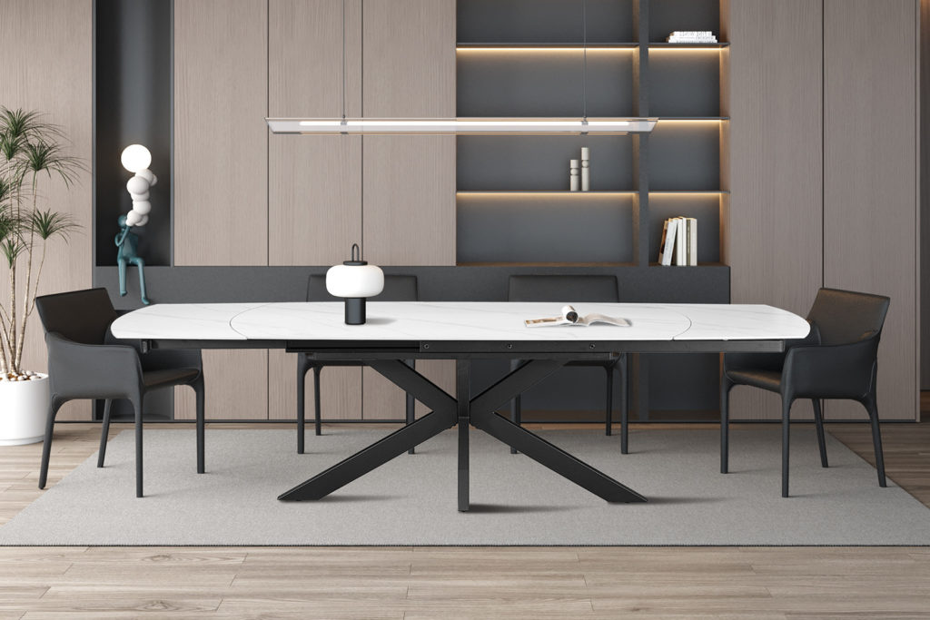 NIEUW - Uitschuifbare tafel 'Ares' 160-240 cm Deens Ovaal Steen Wit - Afbeelding 2