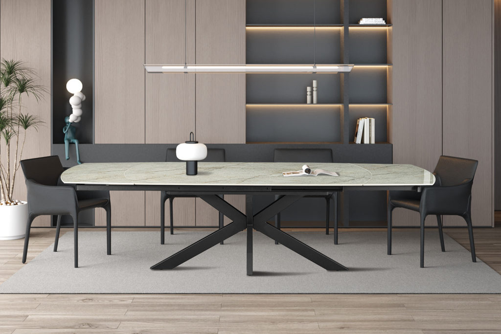 NIEUW - Uitschuifbare tafel 'Ares' 160-240 cm Deens Ovaal Glanzend Steen Beige - Afbeelding 2