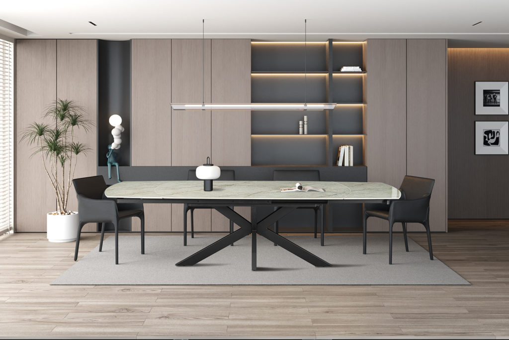 NIEUW - Uitschuifbare tafel 'Ares' 160-240 cm Deens Ovaal Glanzend Steen Beige - Afbeelding 3