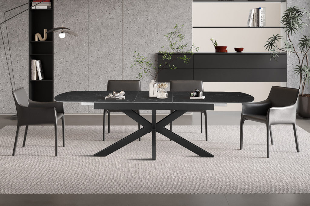 NIEUW - Uitschuifbare tafel 'Hestia' 180-220 cm Deens Ovaal Steen Zwart - Afbeelding 2