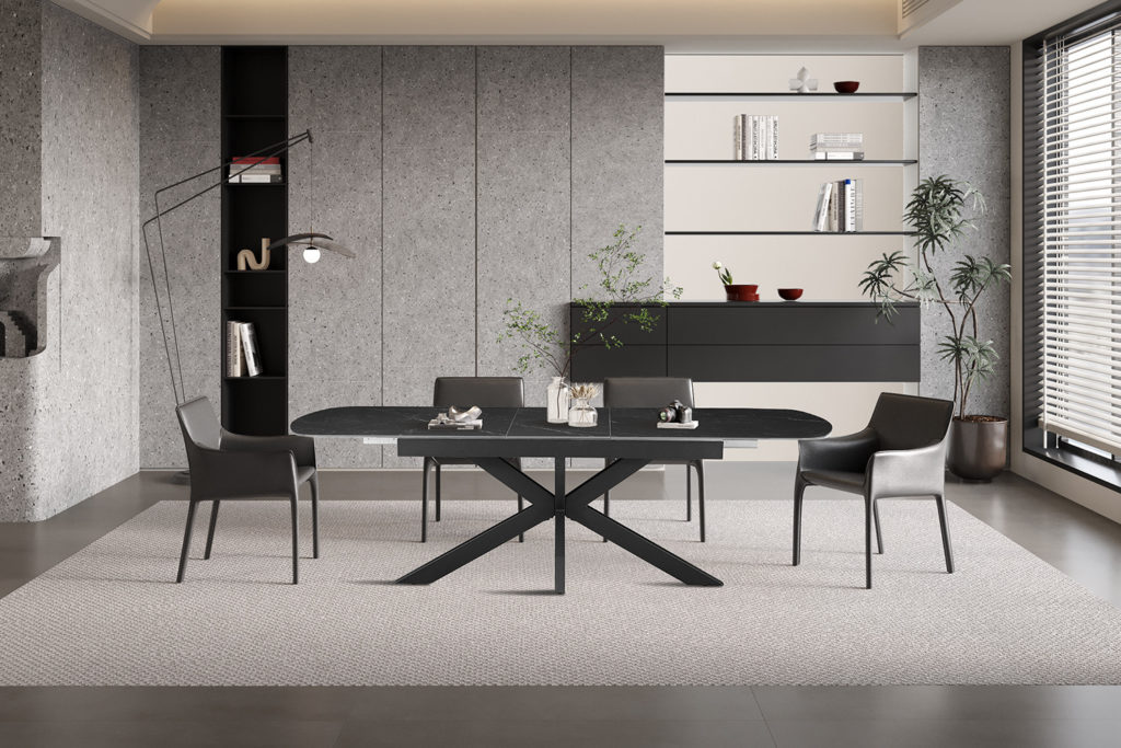 NIEUW - Uitschuifbare tafel 'Hestia' 180-220 cm Deens Ovaal Steen Zwart - Afbeelding 3