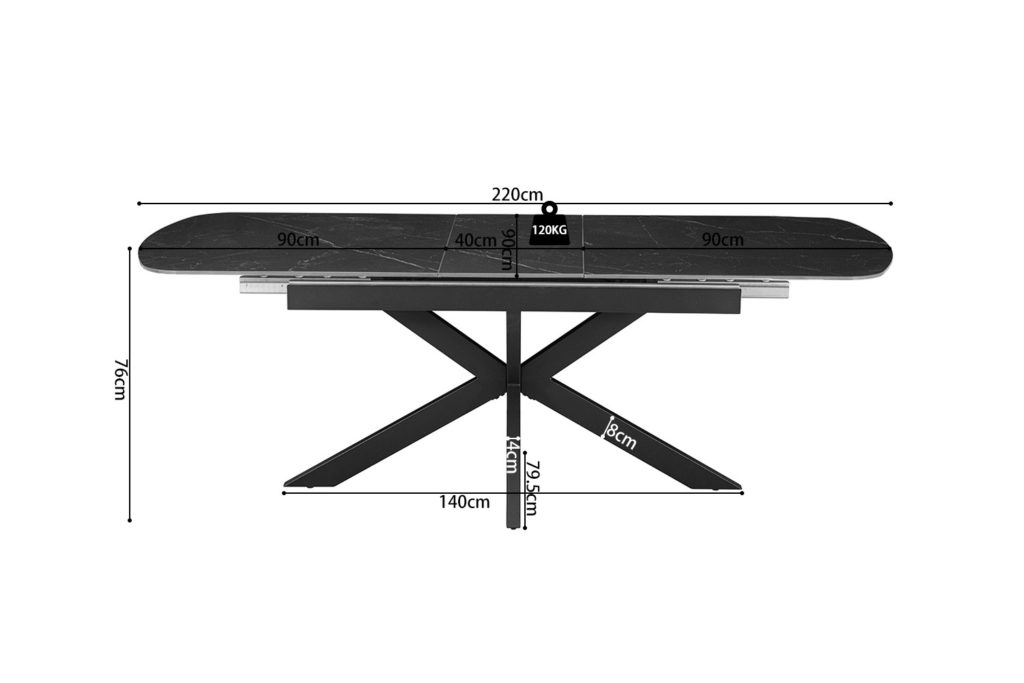 NIEUW - Uitschuifbare tafel 'Hestia' 180-220 cm Deens Ovaal Steen Zwart - Afbeelding 9