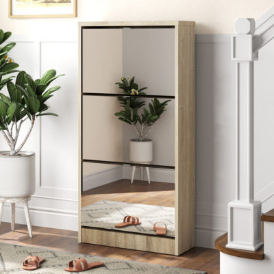 NIEUW - Schoenenkast 'Mex' Spiegel 3 laden Decor Sonoma