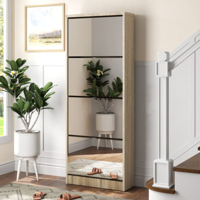 NIEUW - Schoenenkast 'Mex' Spiegel 4 laden Decor Sonoma