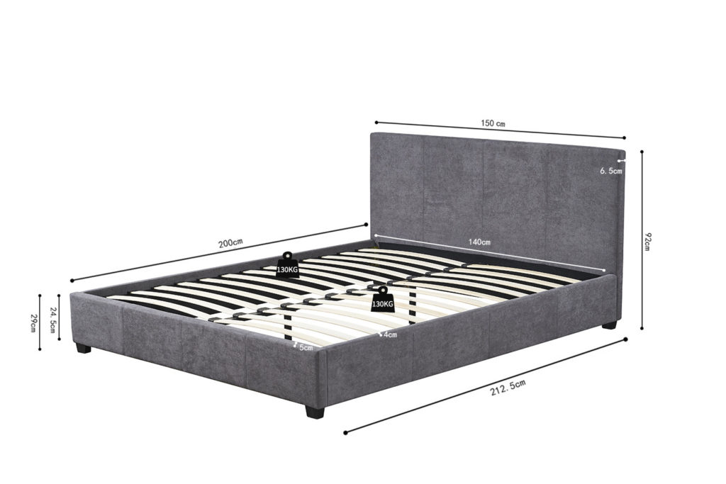 Bed 'Roma' 140x200 met lattenbodem Stof Grijs - Afbeelding 7