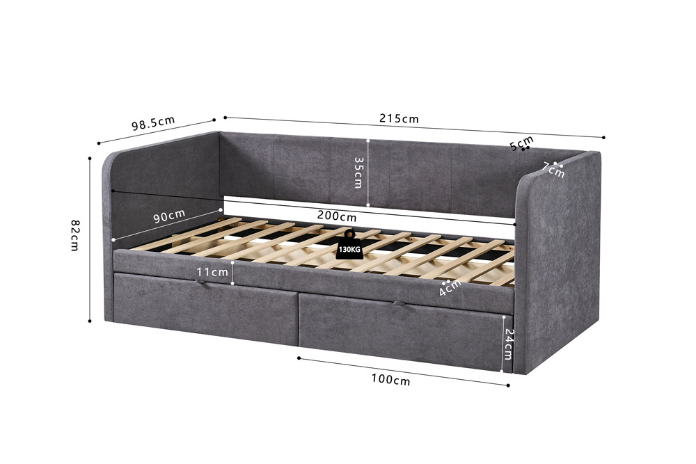 Bed 'Parma' 90x200 met lattenbodem Stof Grijs - Afbeelding 7