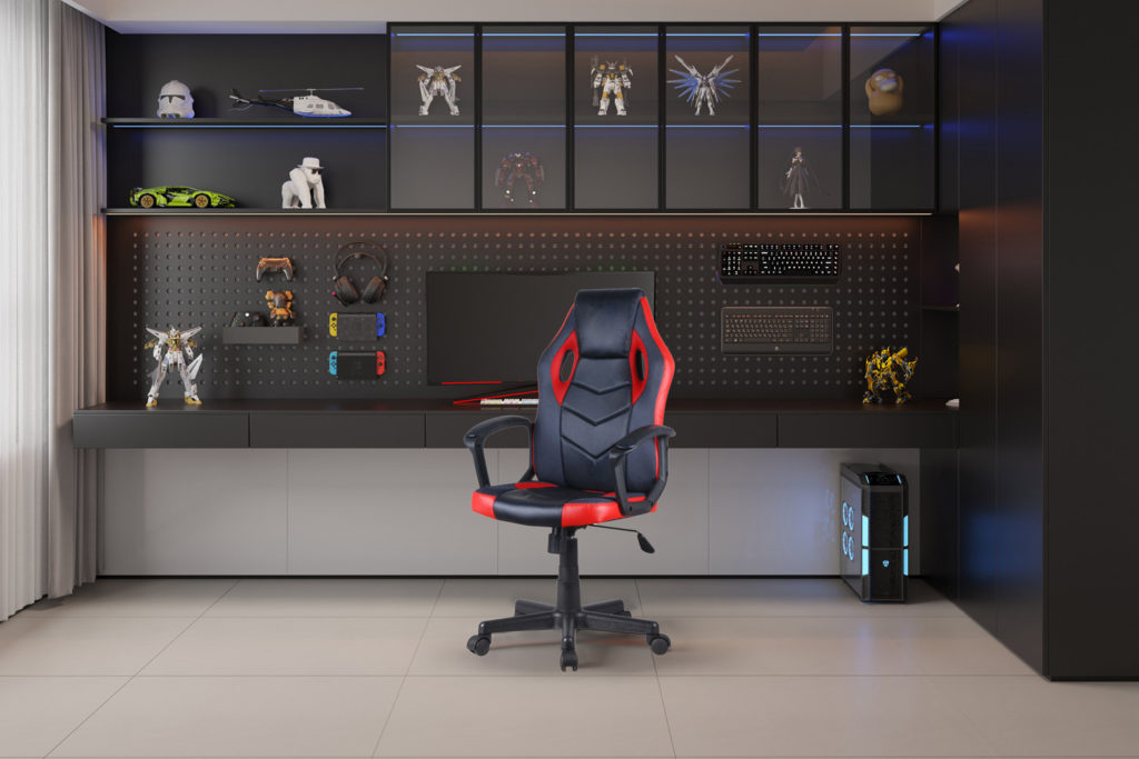 NIEUW - Gamingstoel 'Tiger' PU Zwart/Rood/Grijs - Afbeelding 2