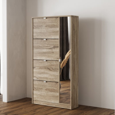 NIEUW - Schoenenkast 'Marcel' 4 lades en 1 spiegeldeur Decor Sonoma
