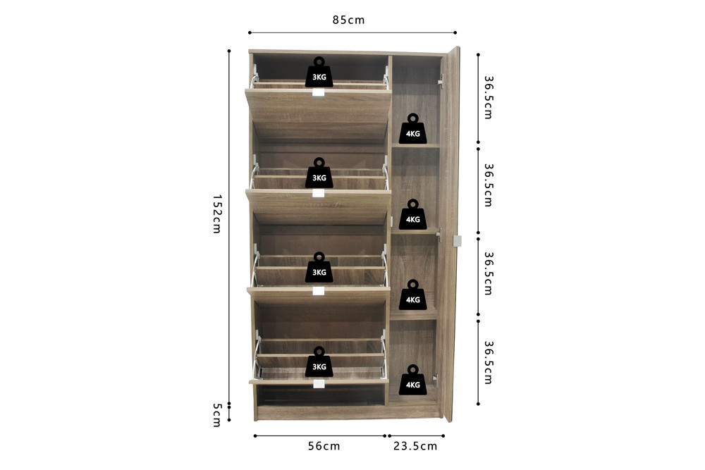 NIEUW - Schoenenkast 'Marcel' 4 lades en 1 spiegeldeur Decor Sonoma - Afbeelding 10