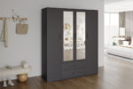 Kledingkast 'Marc' 4 deuren met 2 spiegels Donkergrijs