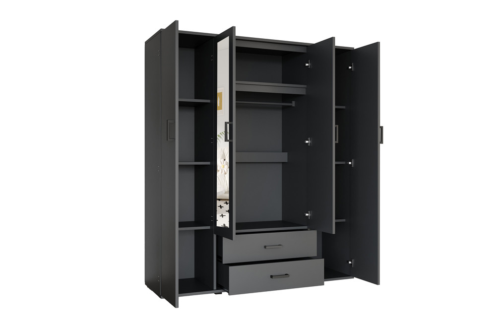 Kledingkast 'Marc' 4 deuren met 2 spiegels Donkergrijs - Afbeelding 3