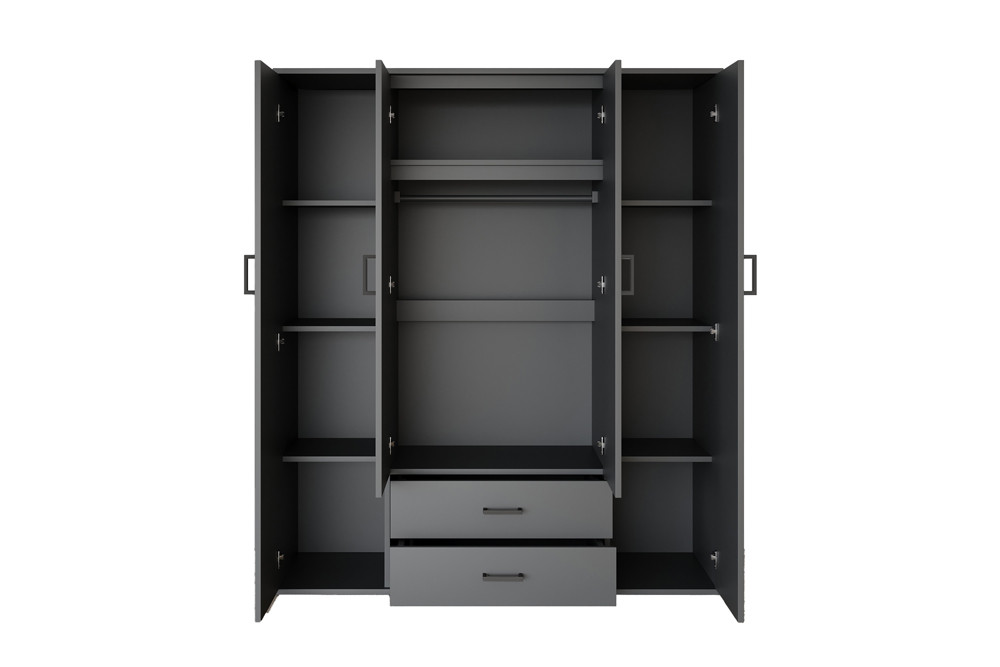 Kledingkast 'Marc' 4 deuren met 2 spiegels Donkergrijs - Afbeelding 5