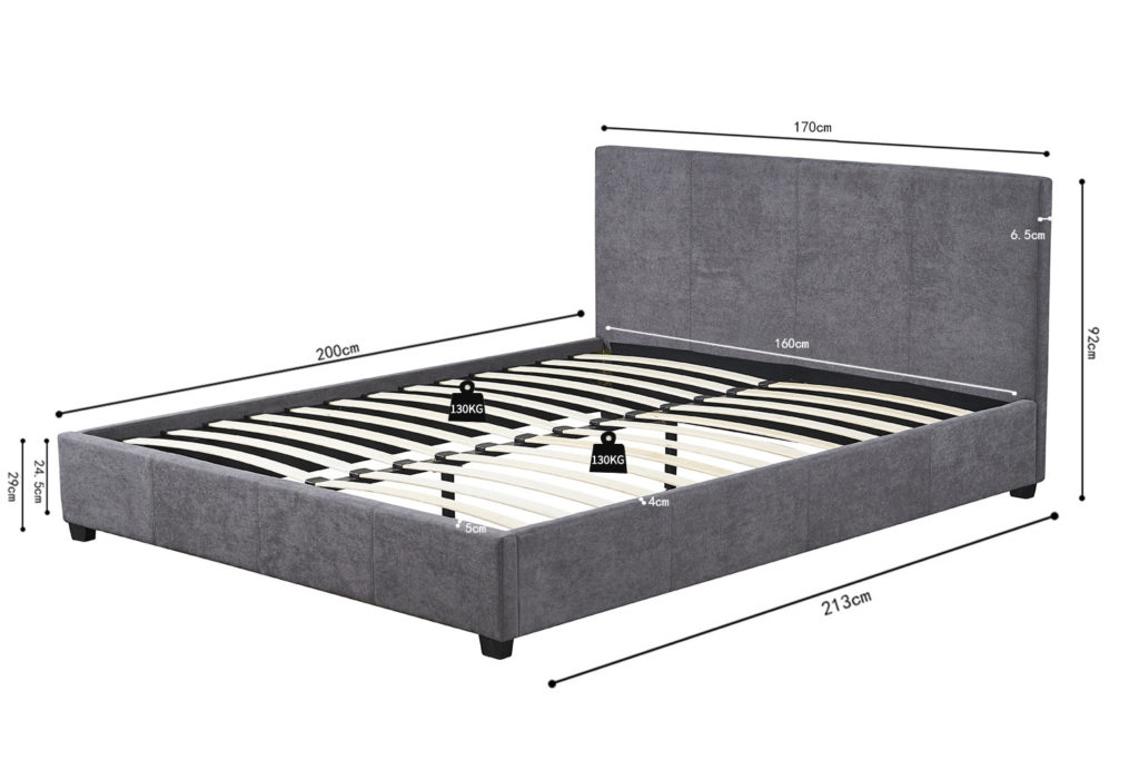 Bed 'Roma' 160x200 met lattenbodem, grijze stof - Afbeelding 7