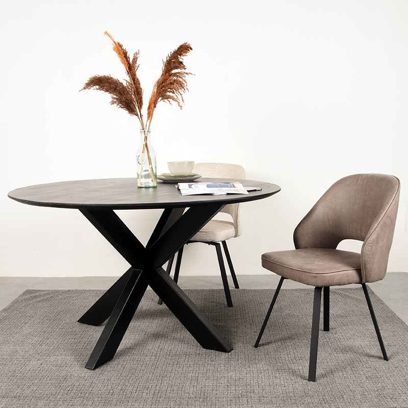 LABEL51 Eetkamerstoel Lewis - Taupe - - Zwart Metalen Frame - Afbeelding 6