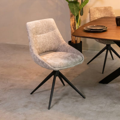 LABEL51 Eetkamerstoel Marlow - Stone - - Zwart Metalen Frame