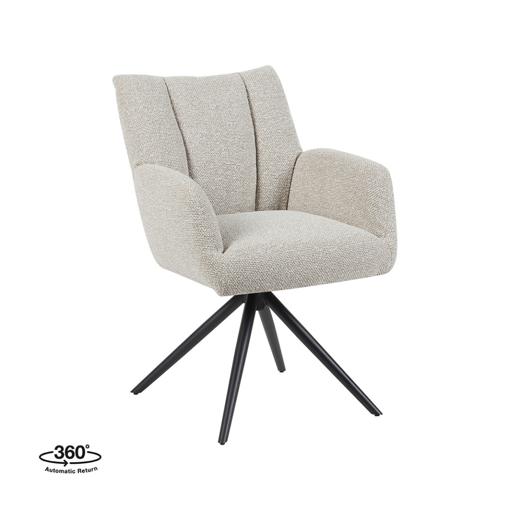 LABEL51 Eetkamerstoel Padua - Naturel - Royal Boucle - Zwart Metalen Frame