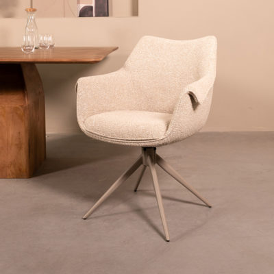 LABEL51 Eetkamerbank Narumi - Naturel - Royal Boucle - Taupe Metalen Frame