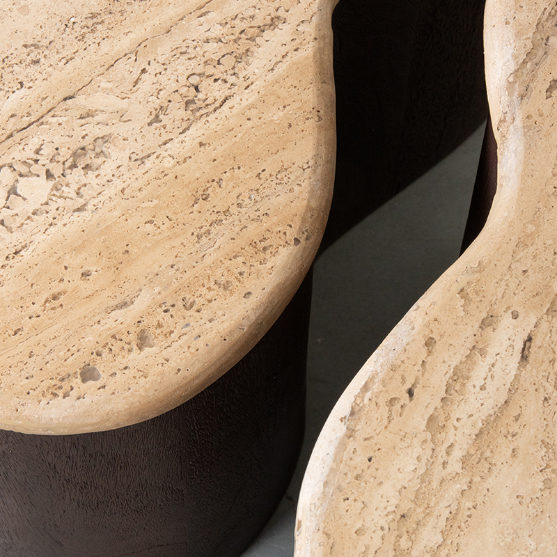 LABEL51 Bijzettafel Davi - Espresso - Travertin - 40 cm - Afbeelding 4