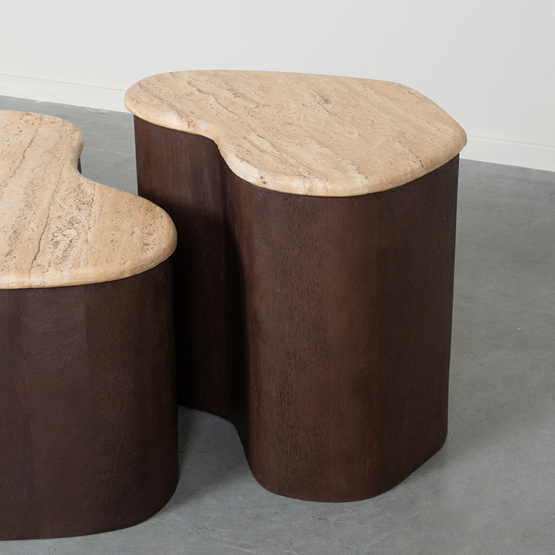 LABEL51 Bijzettafel Davi - Espresso - Travertin - 40 cm - Afbeelding 5