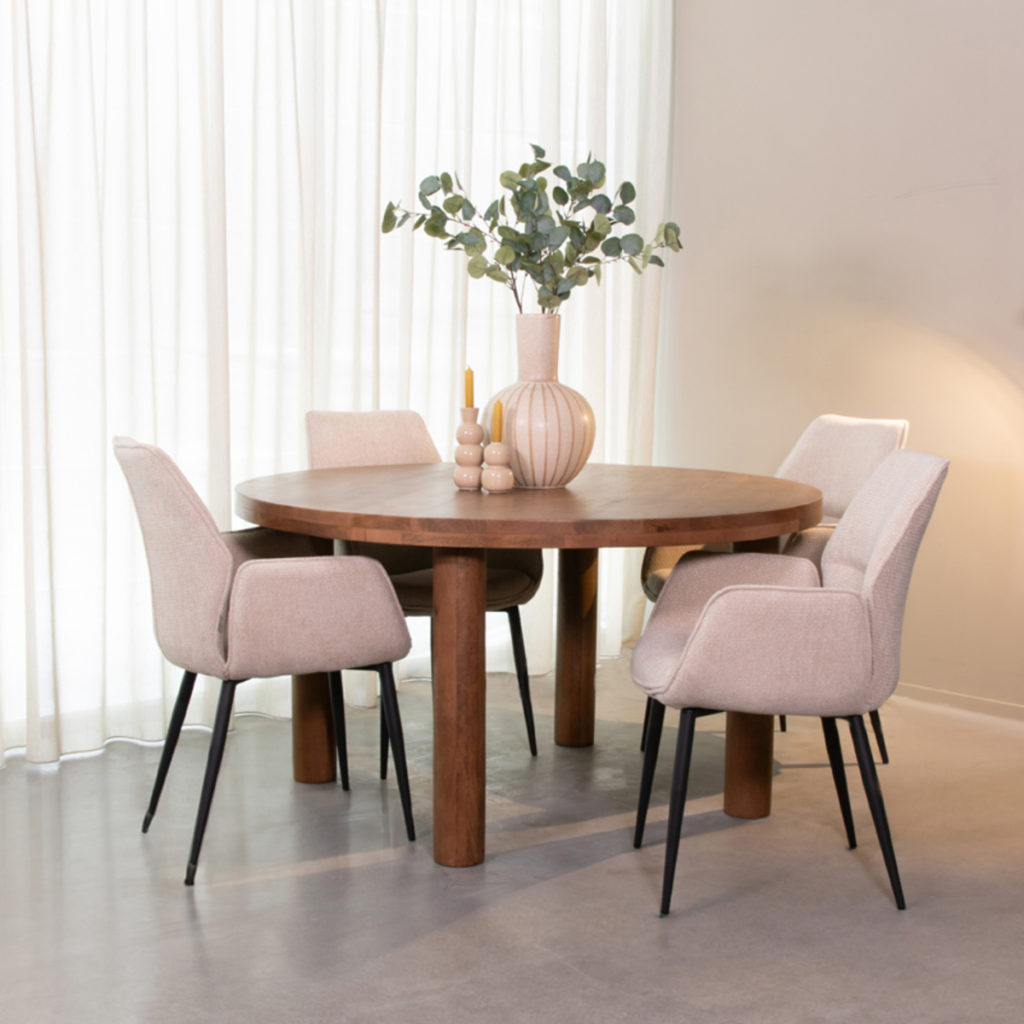 LABEL51 Eetkamertafel Elly - Nature Smooth - Mangohout - 140 cm - Rond - Afbeelding 4
