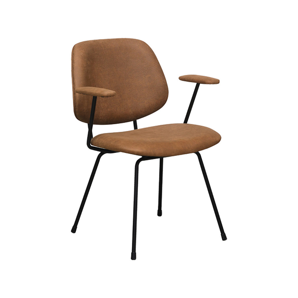 LABEL51 Eetkamerstoel Rivano - Cognac - Micro Suede - Zwart Metalen Frame - Afbeelding 2