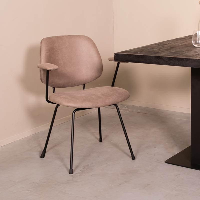 LABEL51 Eetkamerstoel Rivano - Taupe - Micro Suede - Zwart Metalen Frame
