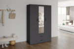 Kledingkast 'Marc' 3 deuren met spiegel donkergrijs