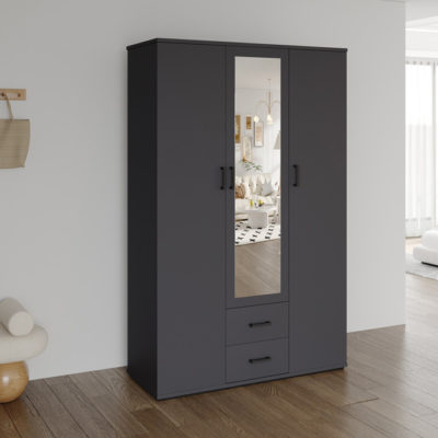 Kledingkast 'Marc' 3 deuren met spiegel donkergrijs