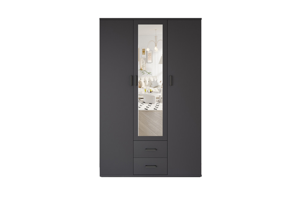 Kledingkast 'Marc' 3 deuren met spiegel donkergrijs - Afbeelding 3