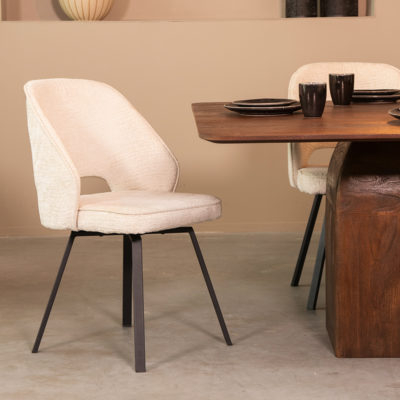 LABEL51 Eetkamerstoel Lewis - Creme - Elegance - Zwart Metalen Frame