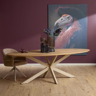 Ferris eikenhouten eettafel | Ovaal 180 cm | Naturel | Zandkleurig frame