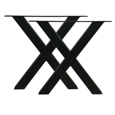 Set stalen X-bankpoten / meubelpoten 54 x 6 cm, hoogte 37,5 cm, zwart (5 x 5 cm) - 2 stuks