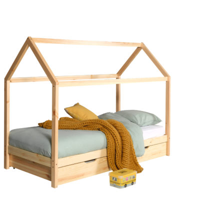 Natuurkleurig DALLAS bed (90x200) en bijhorend rolbed.