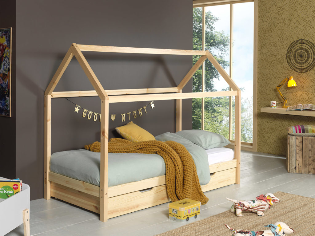 Natuurkleurig DALLAS bed (90x200) en bijhorend rolbed. - Afbeelding 2