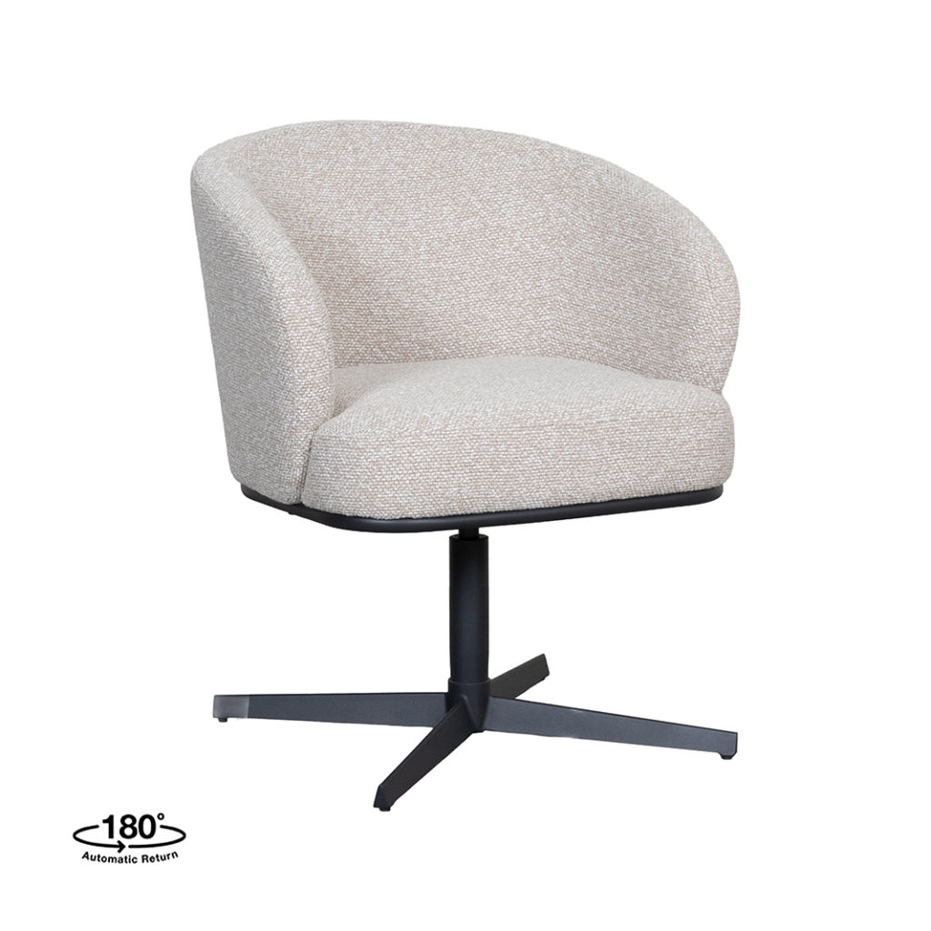 LABEL51 Eetkamerstoel Cannes - Naturel - Boucle - Zwart Metalen Frame