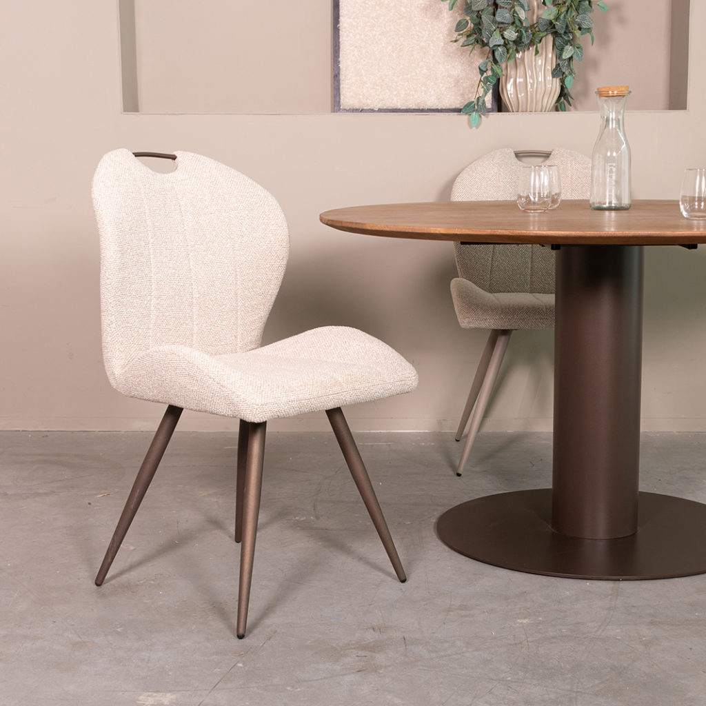 LABEL51 Eetkamerstoel Silly - Naturel - Boucle - Brons Metalen Frame