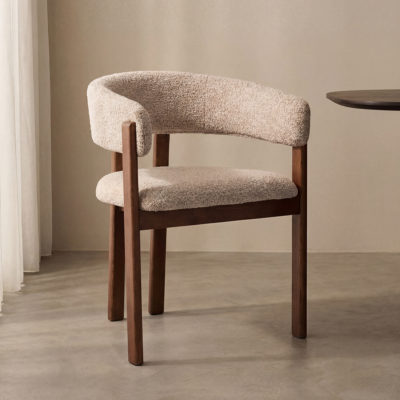LABEL51 Eetkamerstoel Osaka - Beige - Geweven - Walnoot Houten Frame
