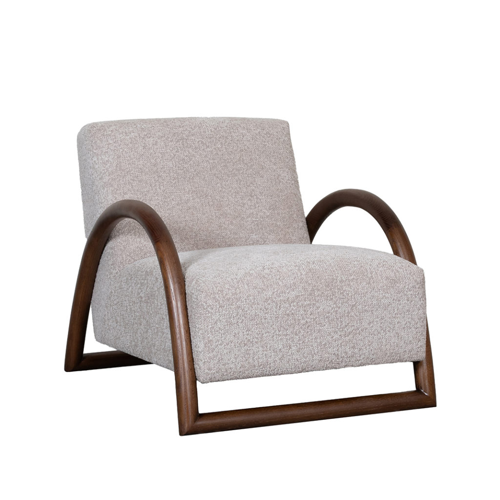 LABEL51 Fauteuil Viggo - Beige - Geweven - Walnoot Houten Frame - Afbeelding 2