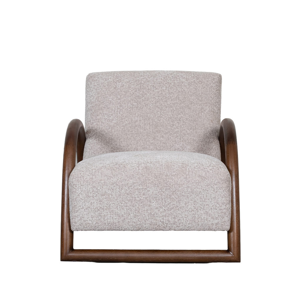LABEL51 Fauteuil Viggo - Beige - Geweven - Walnoot Houten Frame - Afbeelding 3