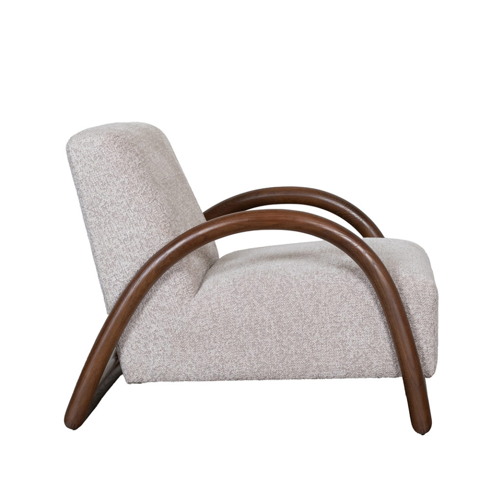 LABEL51 Fauteuil Viggo - Beige - Geweven - Walnoot Houten Frame - Afbeelding 4