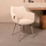 LABEL51 Eetkamerstoel Mirai - Naturel - Boucle - Taupe Metalen Frame