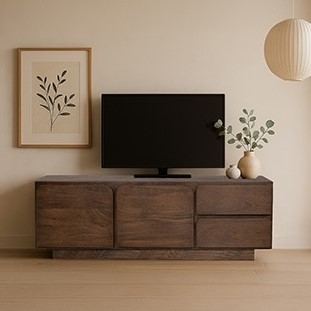 TV-dressoir 150 met 2 deuren en 2 lades, mango donkerbruin - Afbeelding 5